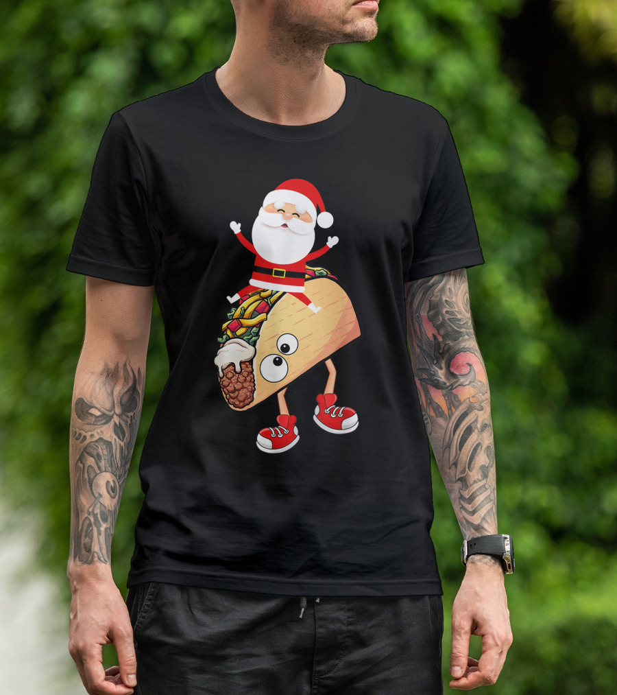 Funny Santa Riding Crazy Taco With Legs T-Shirt