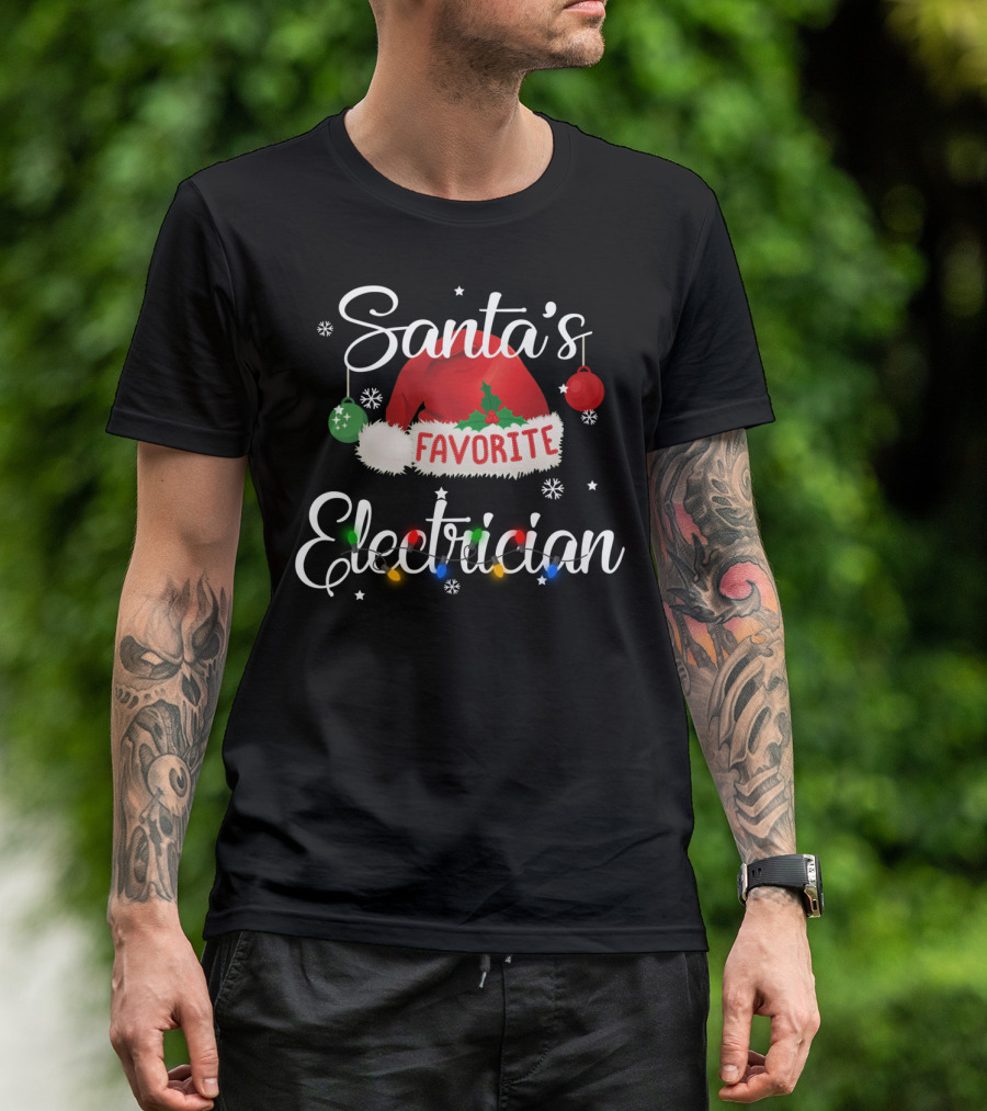 Santa's Favorite Electrician Holiday Lights Festive T-Shirt