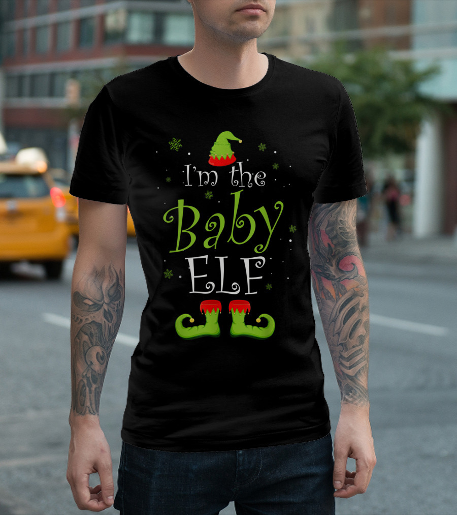 I'm The Baby Elf Christmas Group Festive Hat And Shoes Holiday T-Shirt