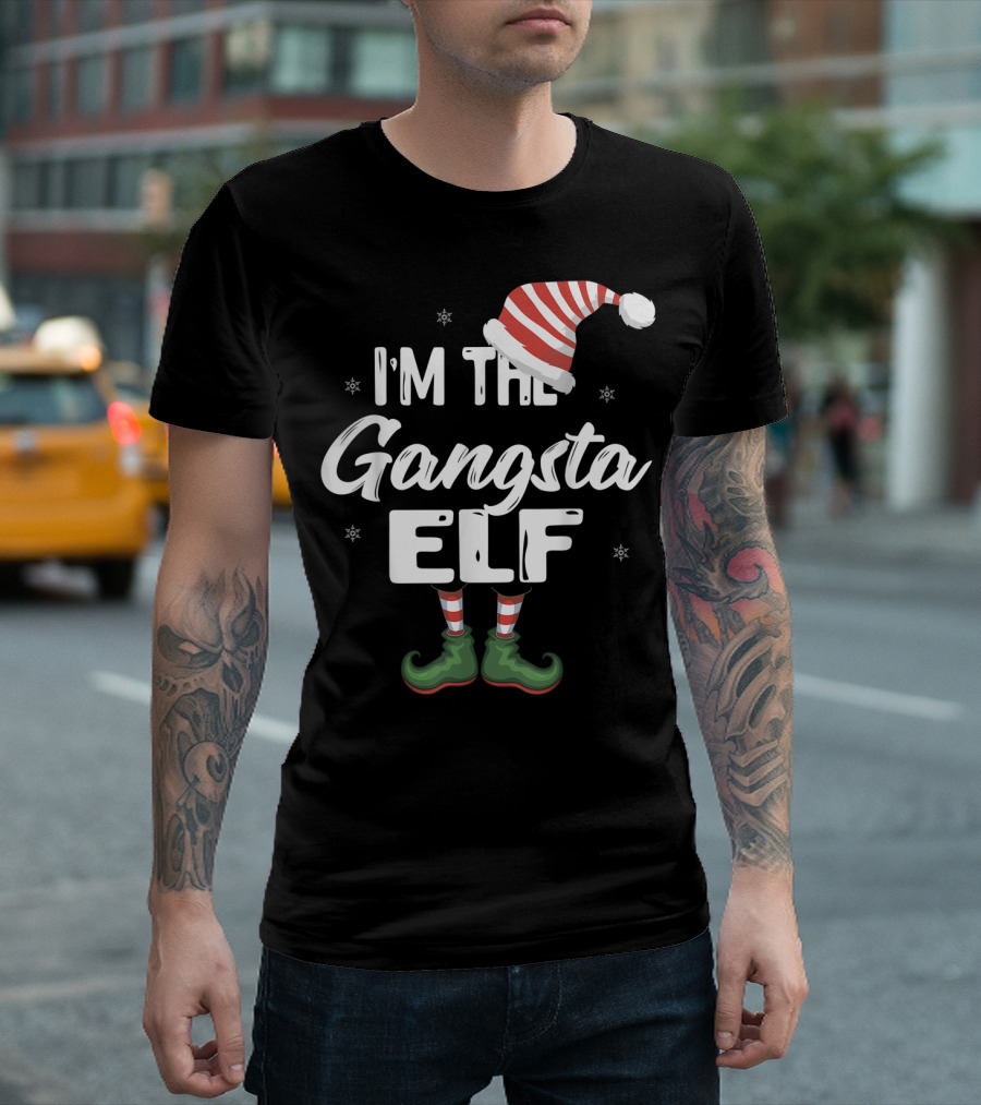 I'm The Gangsta Elf with Santa Hat and Striped Socks T-Shirt