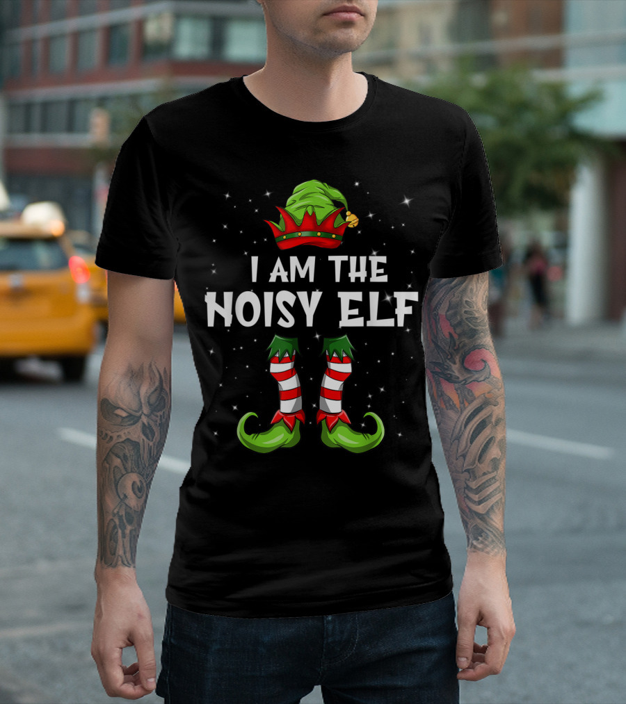 I Am The Noisy Elf Christmas Family Elf Hat Stripes T-Shirt