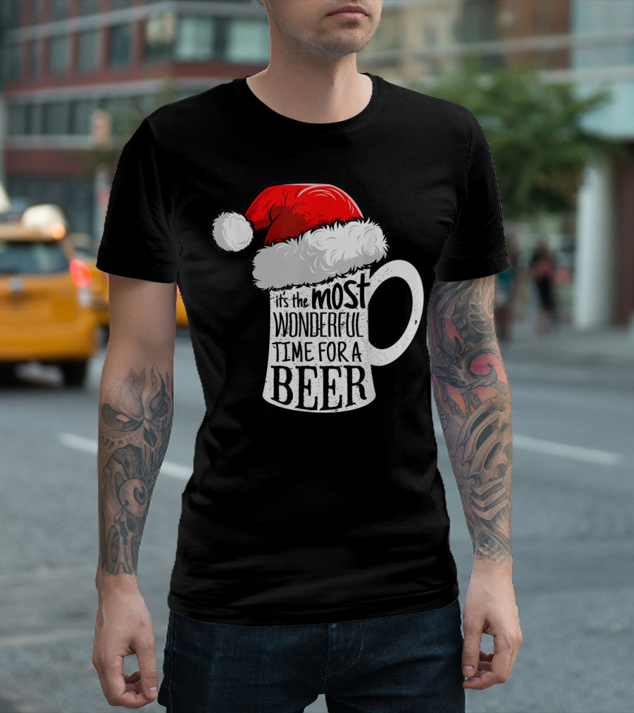 It's The Most Wonderful Time For A Beer Santa Hat Mug T-Shirt