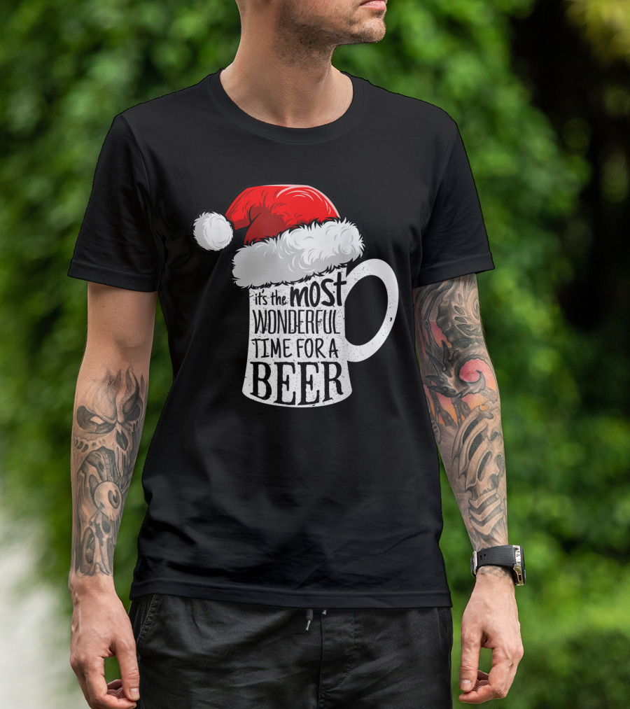 It's The Most Wonderful Time For A Beer Santa Hat Mug T-Shirt
