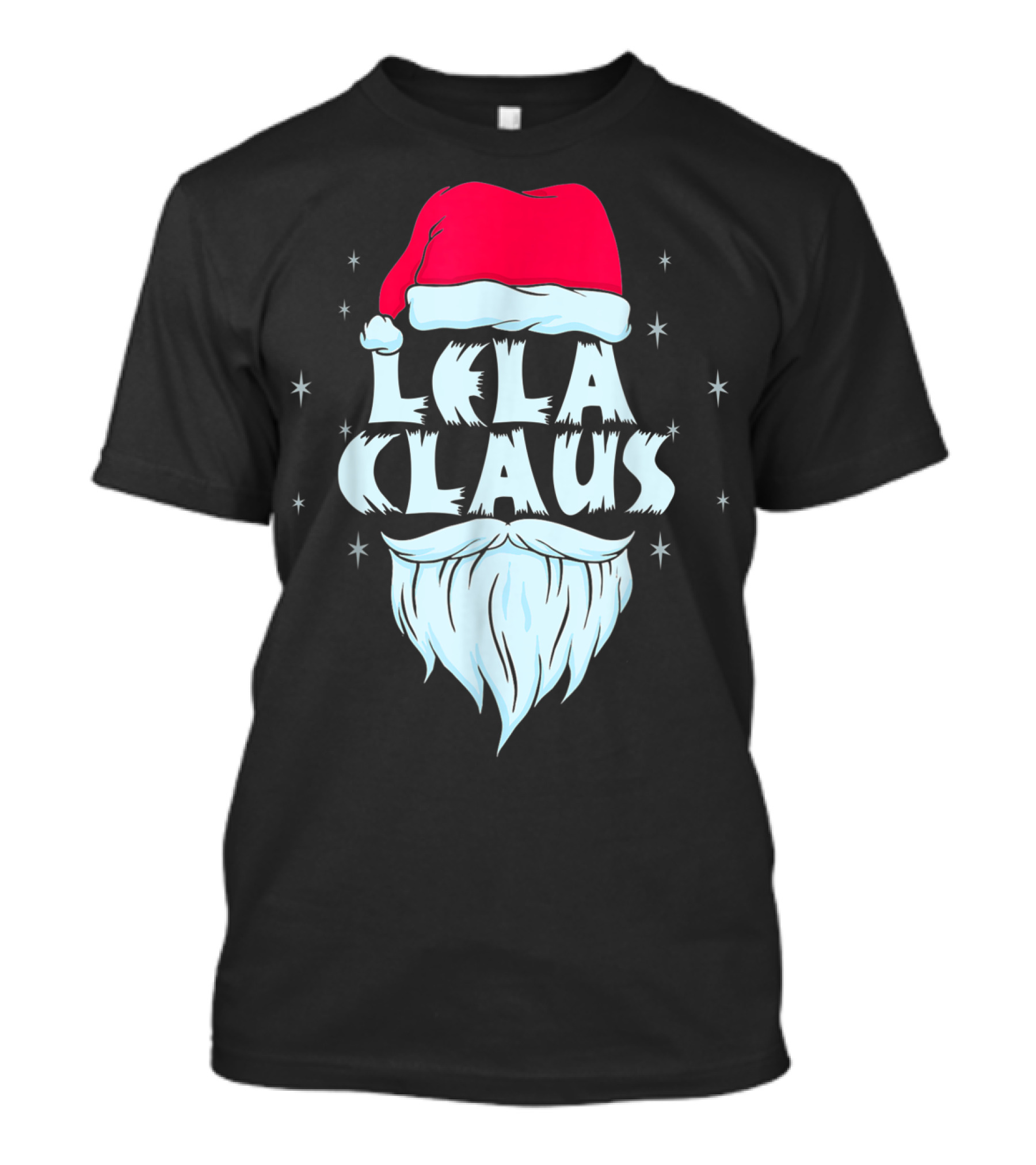 Lela Claus Santa Christmas Beard Hat Holiday Stars T-Shirt