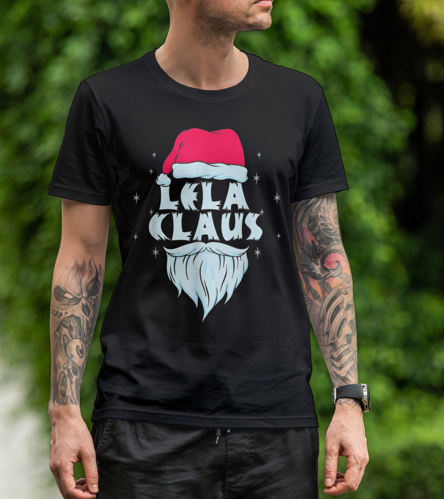 Lela Claus Santa Christmas Beard Hat Holiday Stars T-Shirt