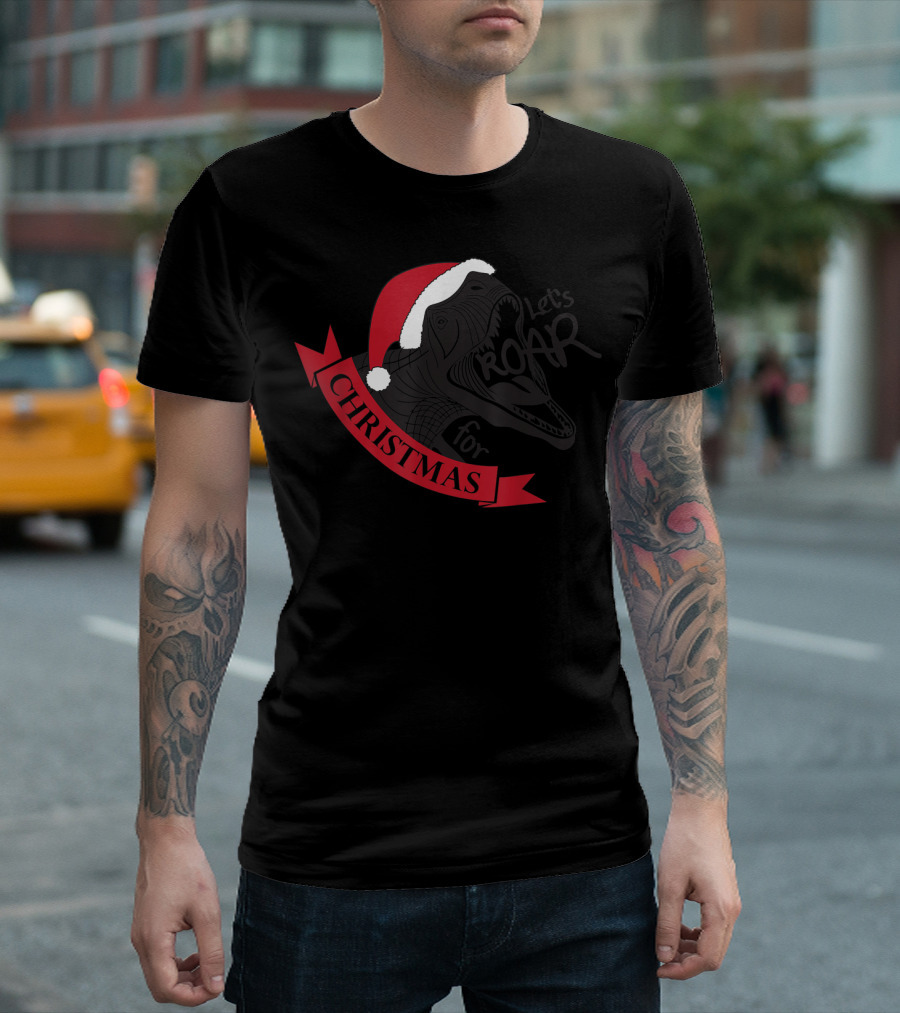 Let's Roar Christmas Dinosaur Santa Hat T-Shirt