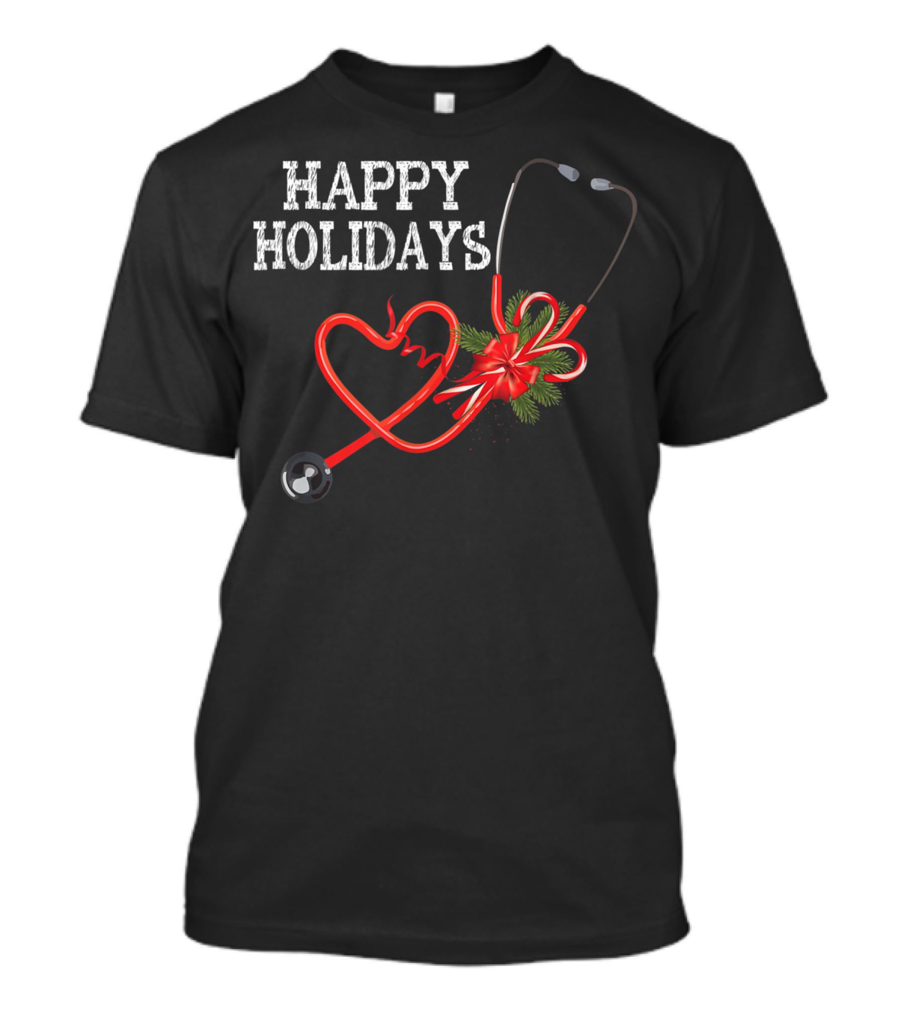 Happy Holidays Nurse Stethoscope Heart Bow T-Shirt
