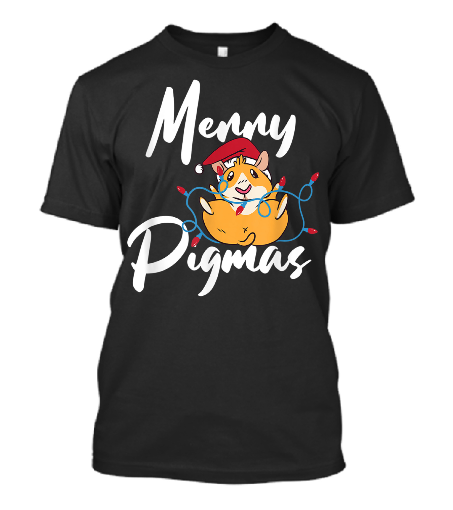 Merry Pigmas Santa Hat Guinea Pig With Christmas Lights T-Shirt