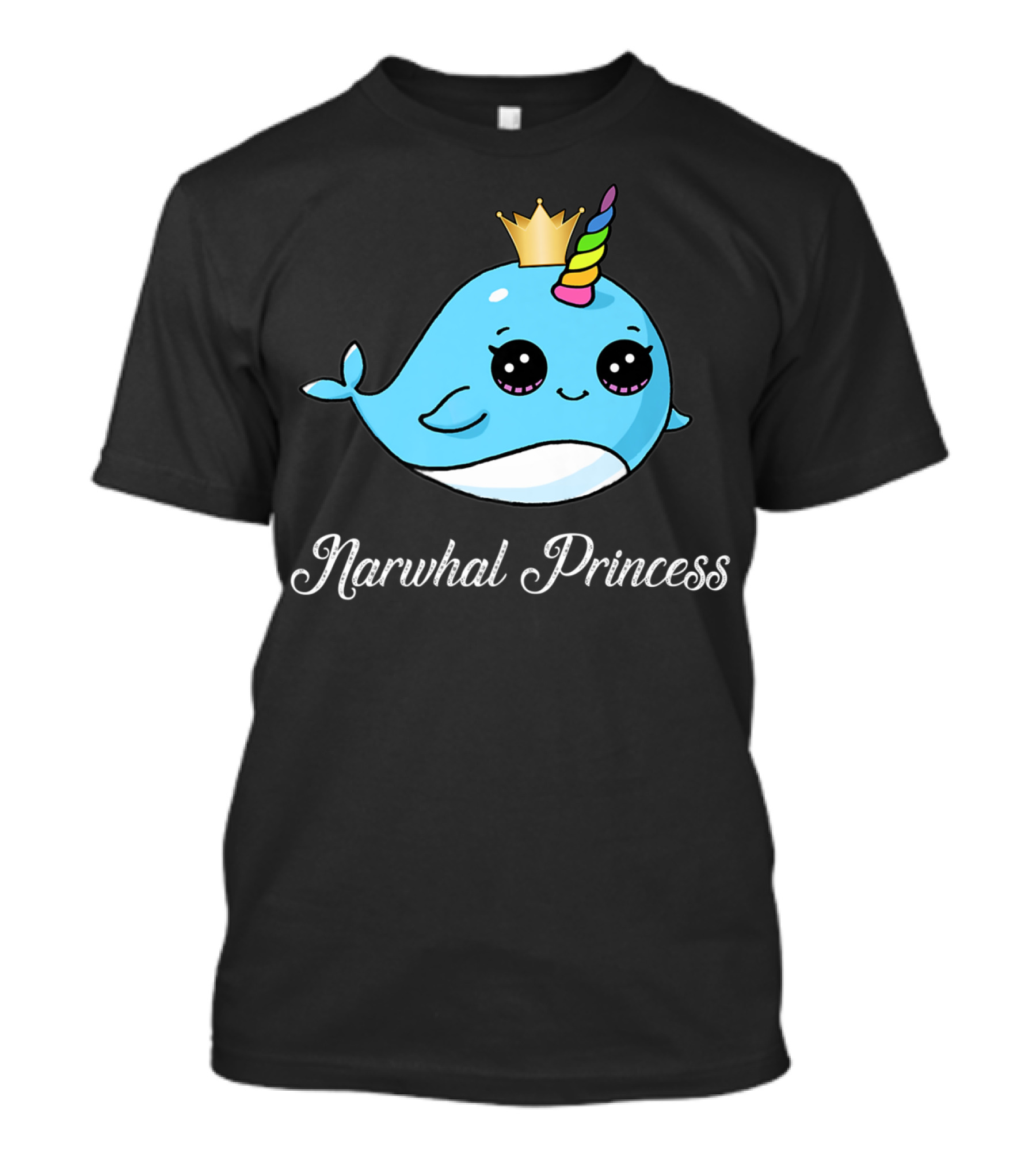 Narwhal Princess Cute Narwhal Girl With Crown And Rainbow Horn T-Shirt