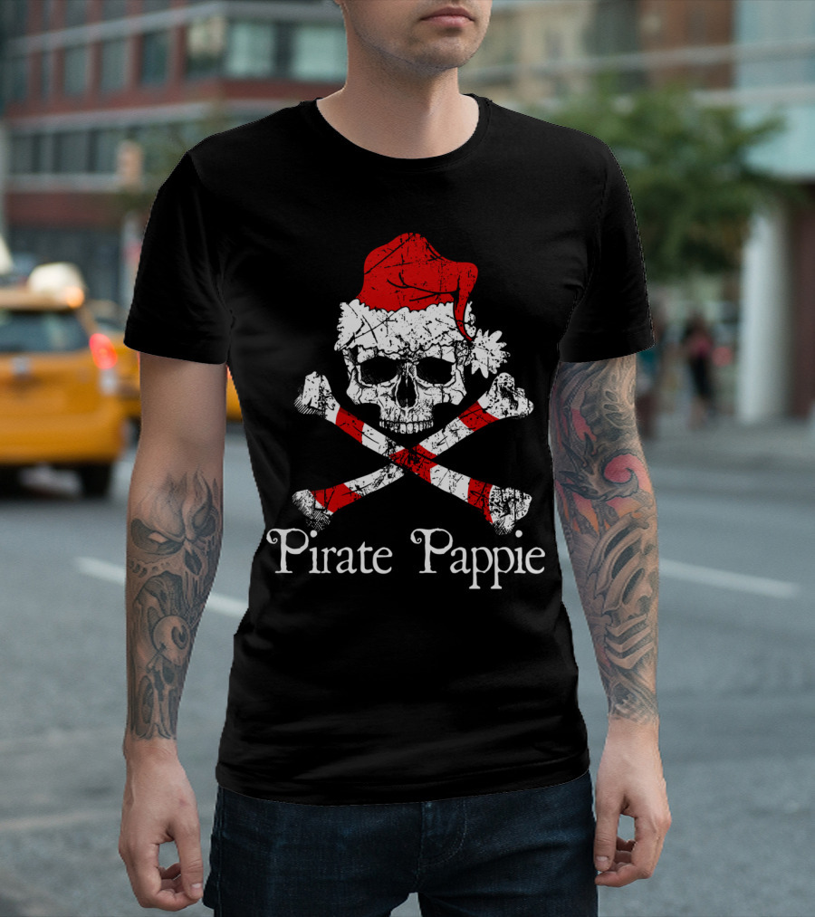 Pirate Pappie Santa Skull And Crossbones T-Shirt