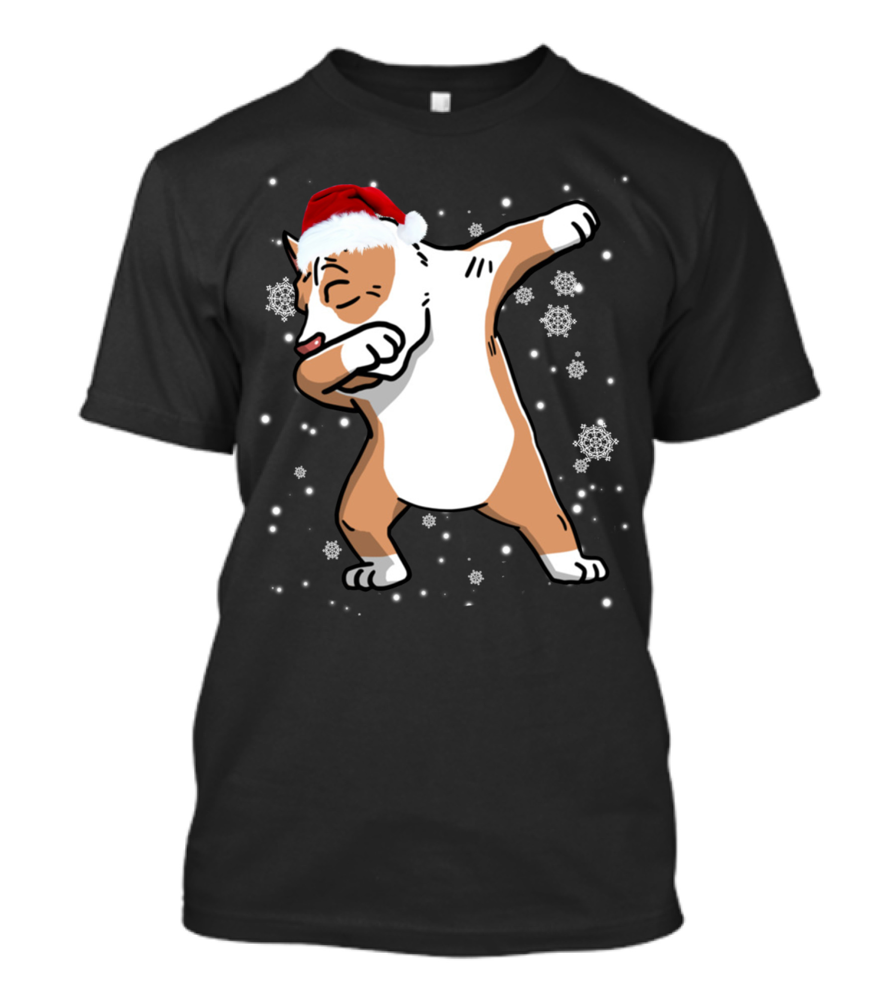 Pitbull Dabbing Santa Hat Snowflakes Christmas Dog Lovers T-Shirt