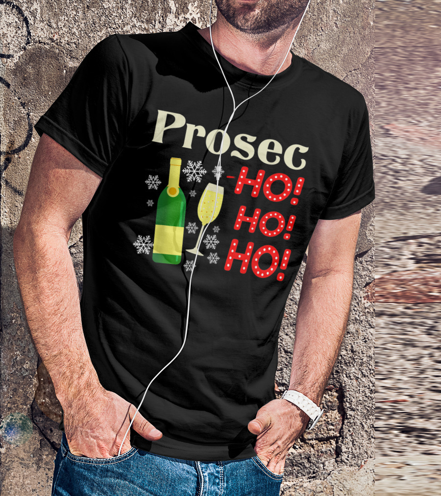 Prosec Ho Ho Ho Bottle Snowflakes Christmas Cheer T-Shirt