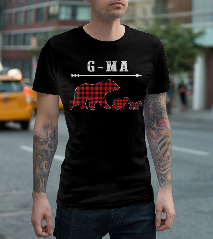 G-MA Arrow Red Plaid Bear Family T-Shirt