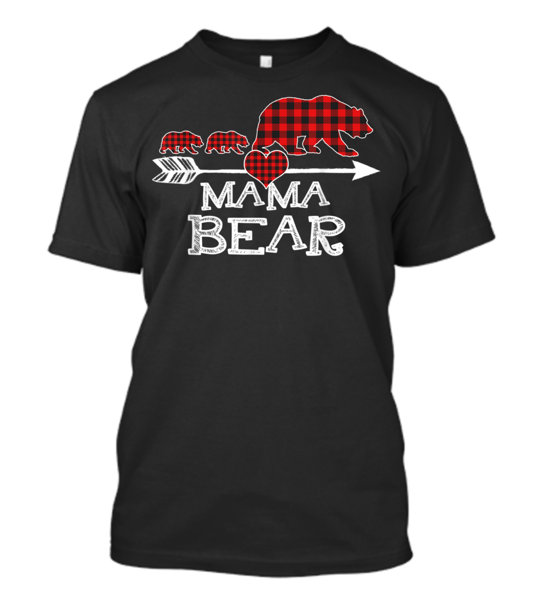 Mama Bear Red Plaid Heart Arrow Two Cubs Buffalo Matching T-Shirt
