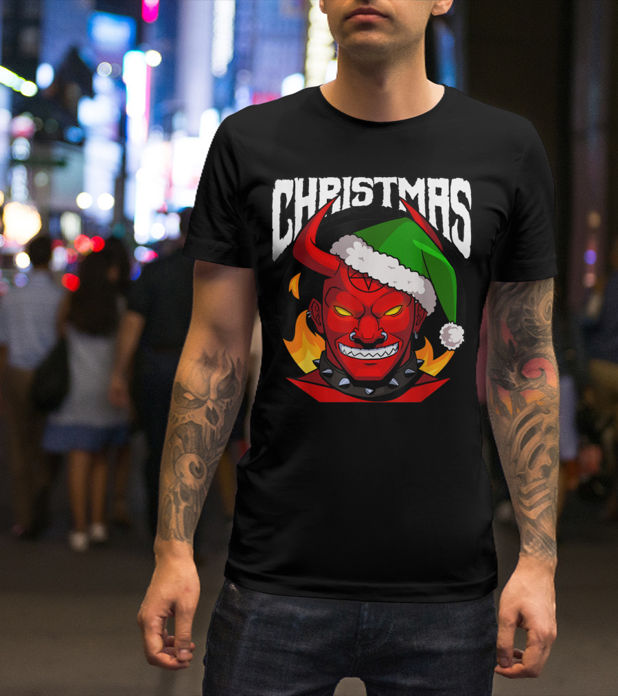 Christmas Santa Evil Satan Demon Flame Horns Hat T-Shirt