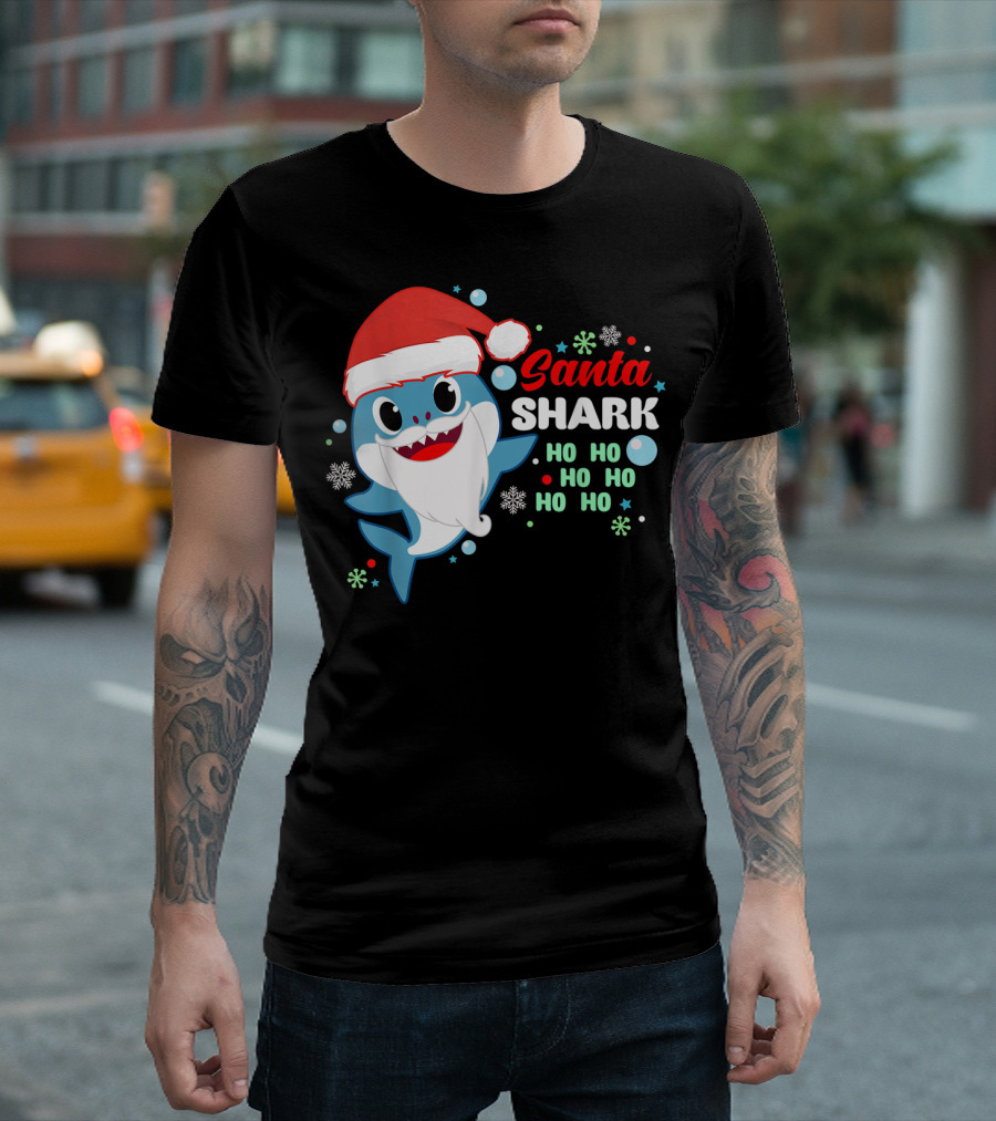 Santa Shark Ho Ho Ho Christmas Fun T-Shirt