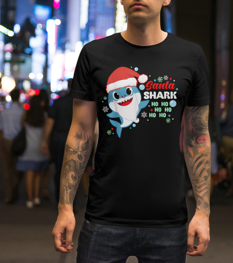 Santa Shark Ho Ho Ho Christmas Fun T-Shirt