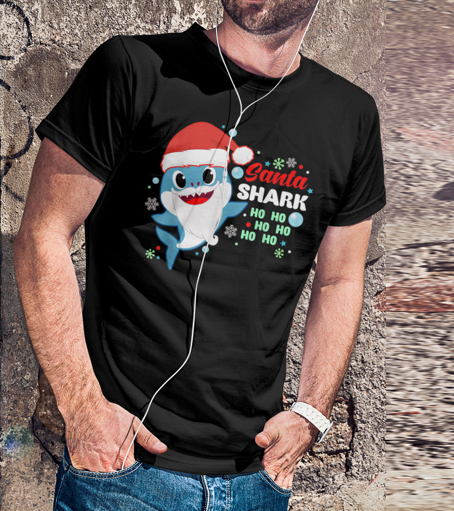 Santa Shark Ho Ho Ho Christmas Fun T-Shirt
