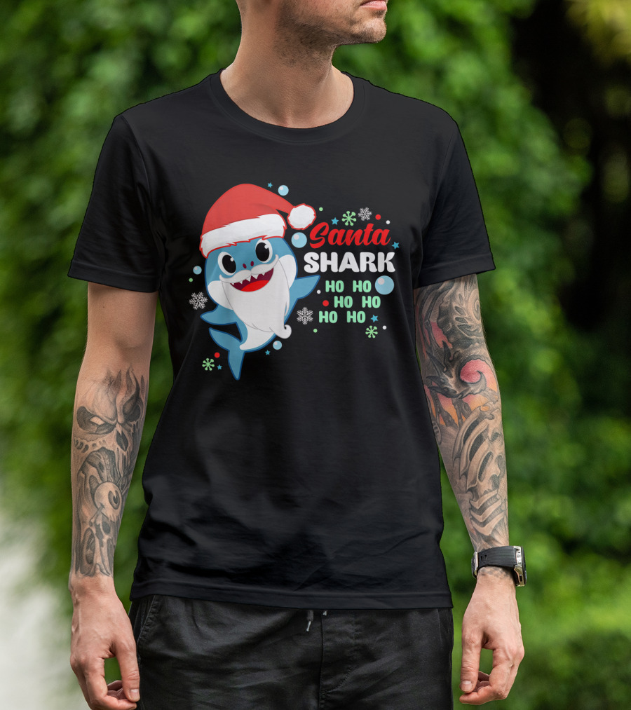 Santa Shark Ho Ho Ho Christmas Fun T-Shirt