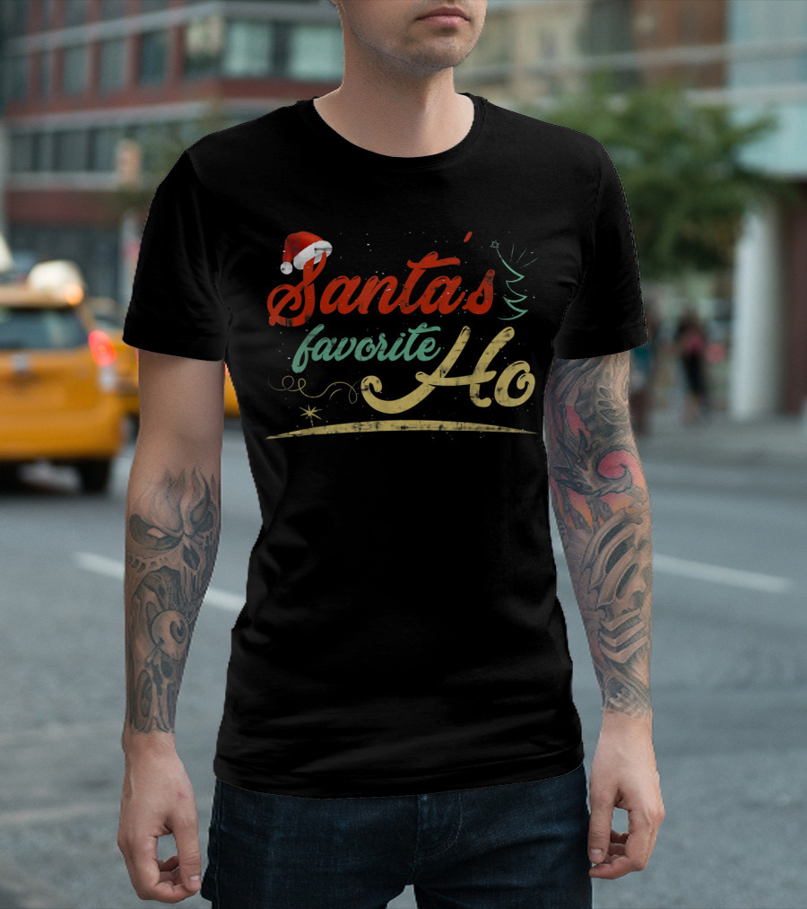 Santa's Favorite Ho Christmas Lover Santa Hat Tree T-Shirt