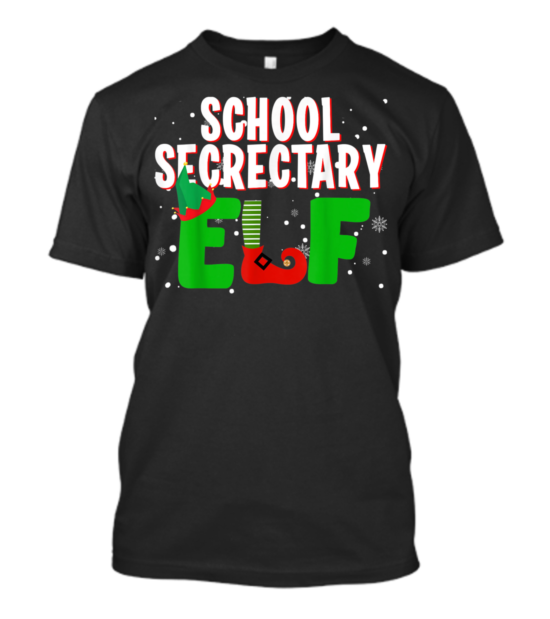 School Secretary Elf Snowflakes Christmas Hat And Shoes T-Shirt