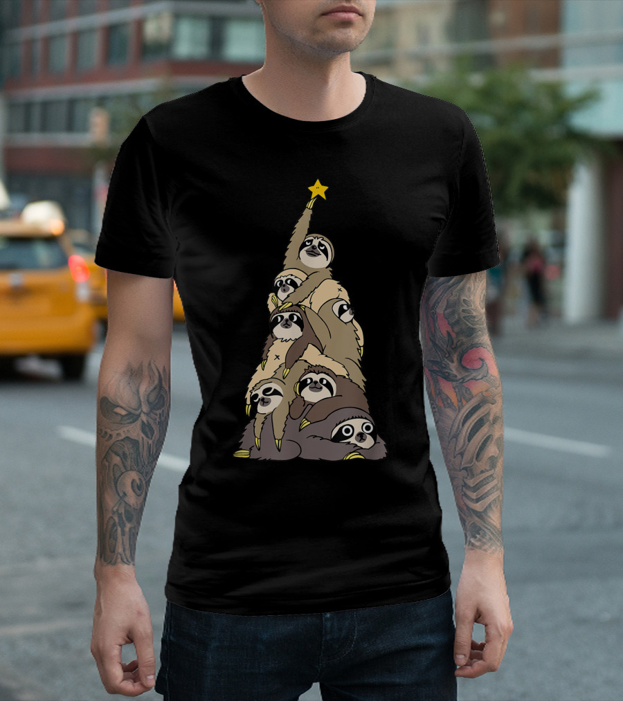 Sloth Christmas Trees Xmas Lover Stacked Sloths as Tree with Star T-Shirt