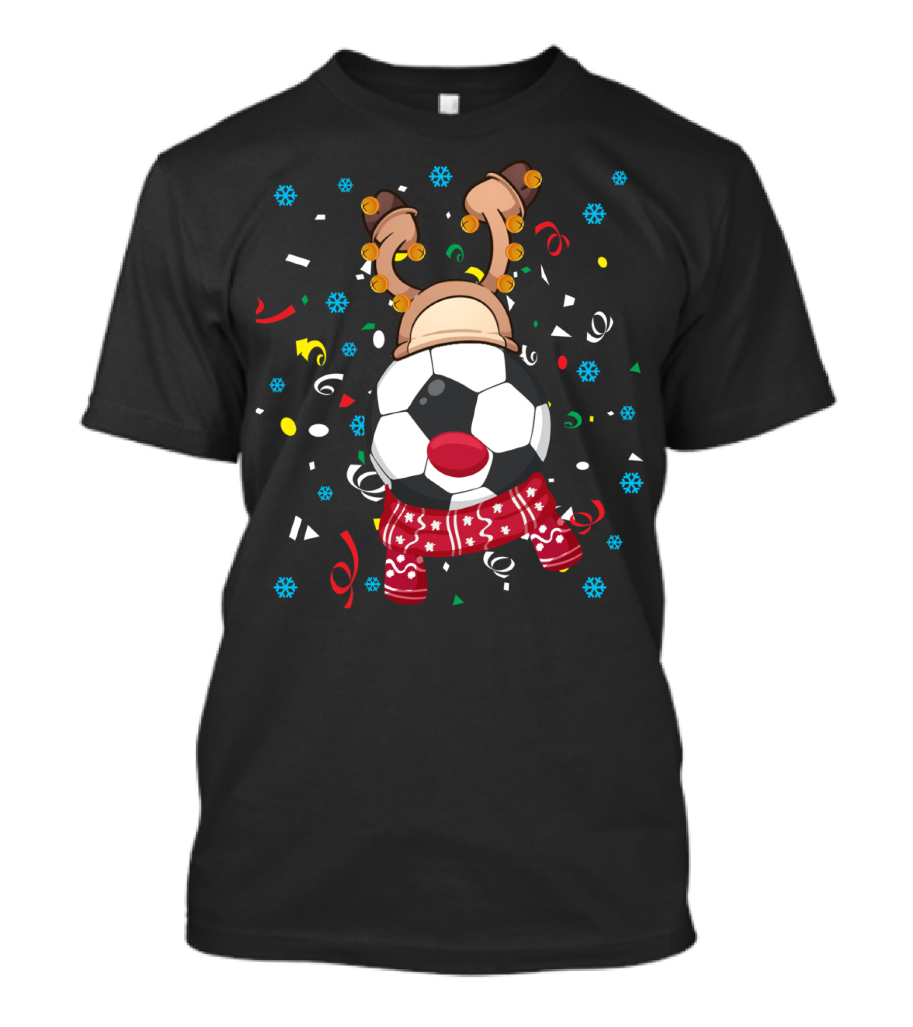 Soccer Ball Reindeer Christmas Noel Festive Antlers Scarf T-Shirt