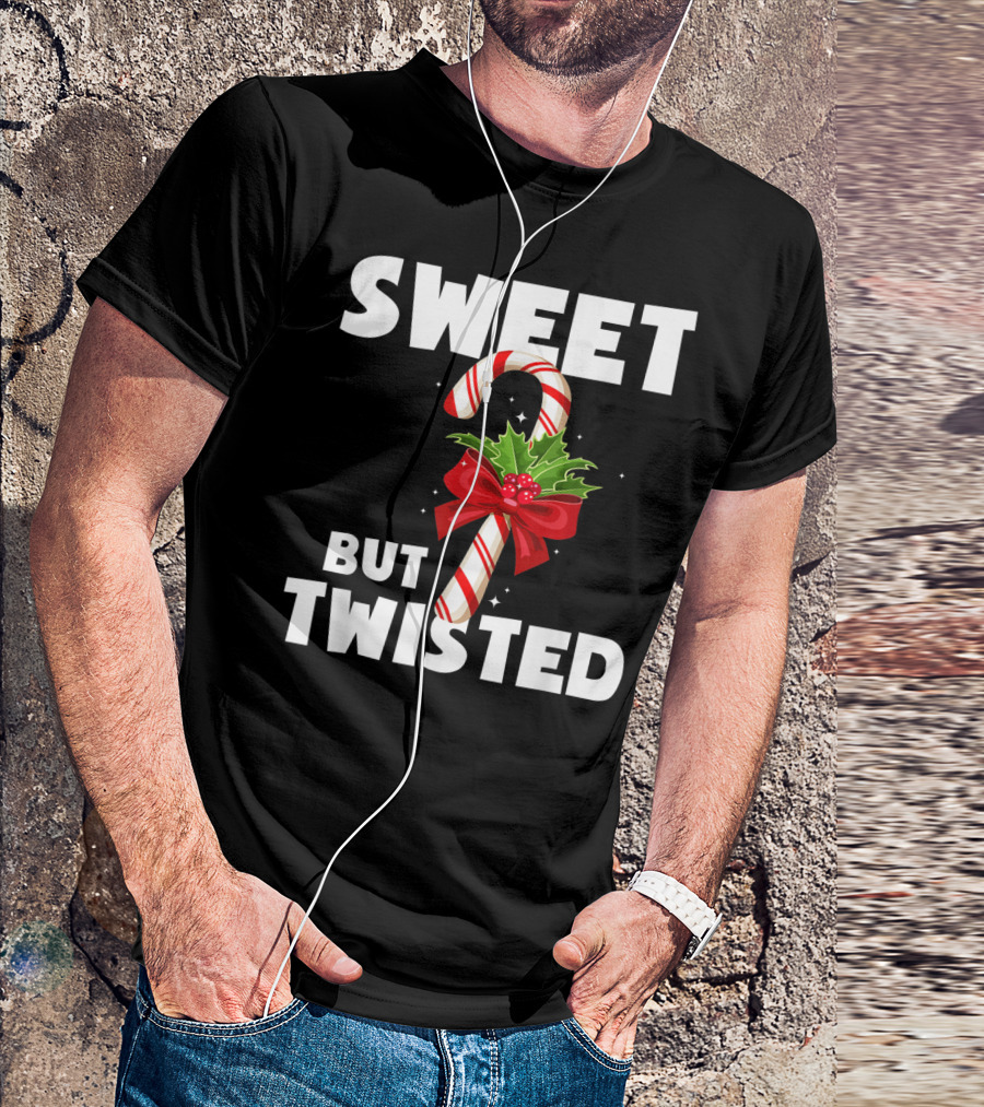 Sweet But Twisted Candy Cane Holly Bow Christmas Holiday T-Shirt