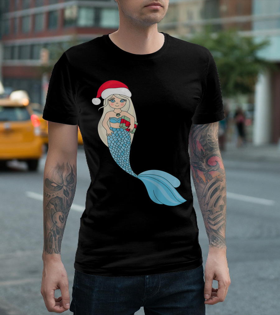 Sweet Santa Mermaid Christmas Swimmer Festive Holiday Tail T-Shirt