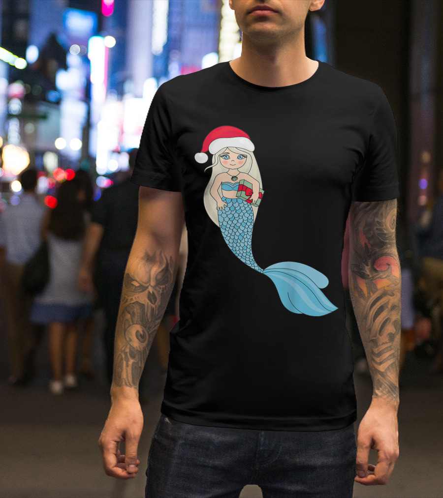Sweet Santa Mermaid Christmas Swimmer Festive Holiday Tail T-Shirt