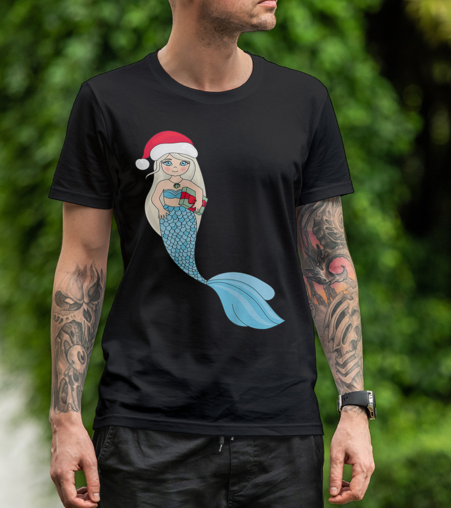 Sweet Santa Mermaid Christmas Swimmer Festive Holiday Tail T-Shirt