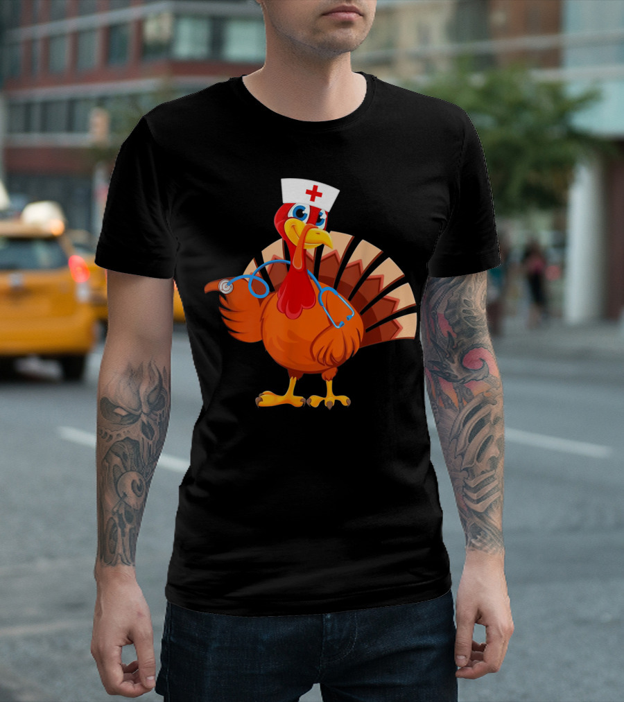 Thanksgiving Turkey Nurse with Stethoscope and Nurse Hat T-Shirt