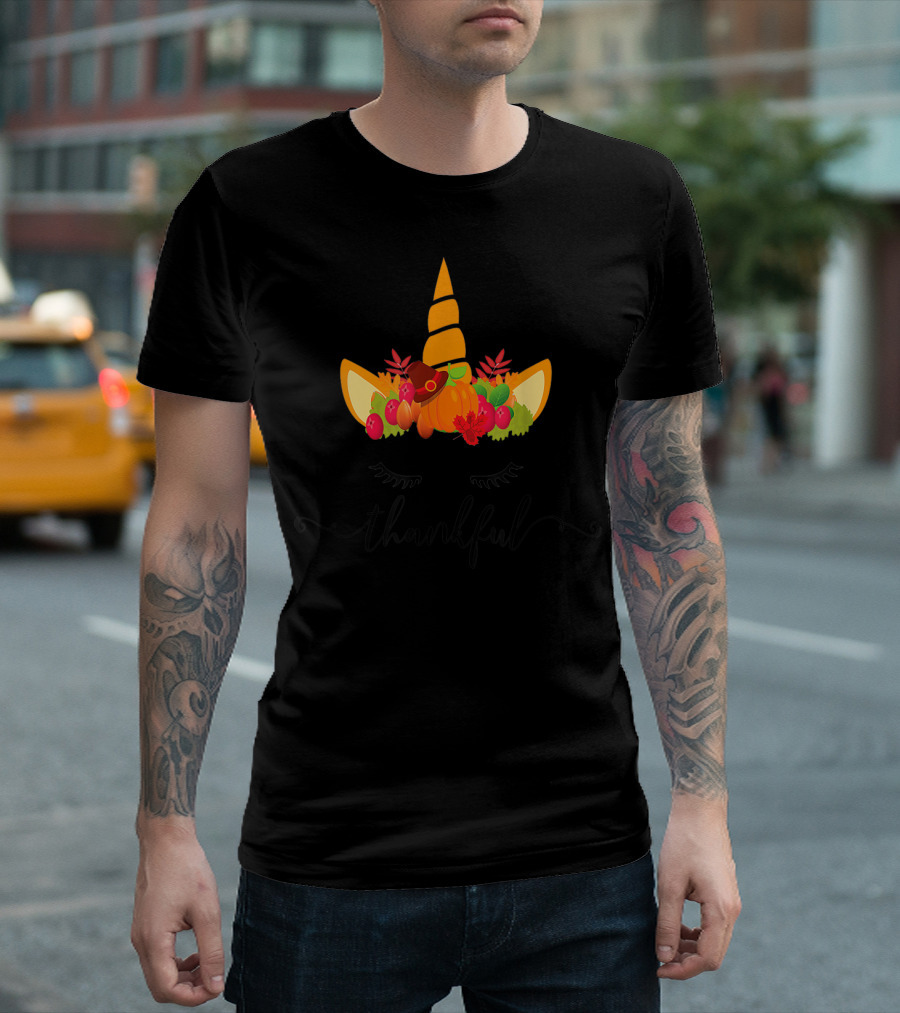 Thankful Unicorn Pumpkin Thanksgiving T-Shirt