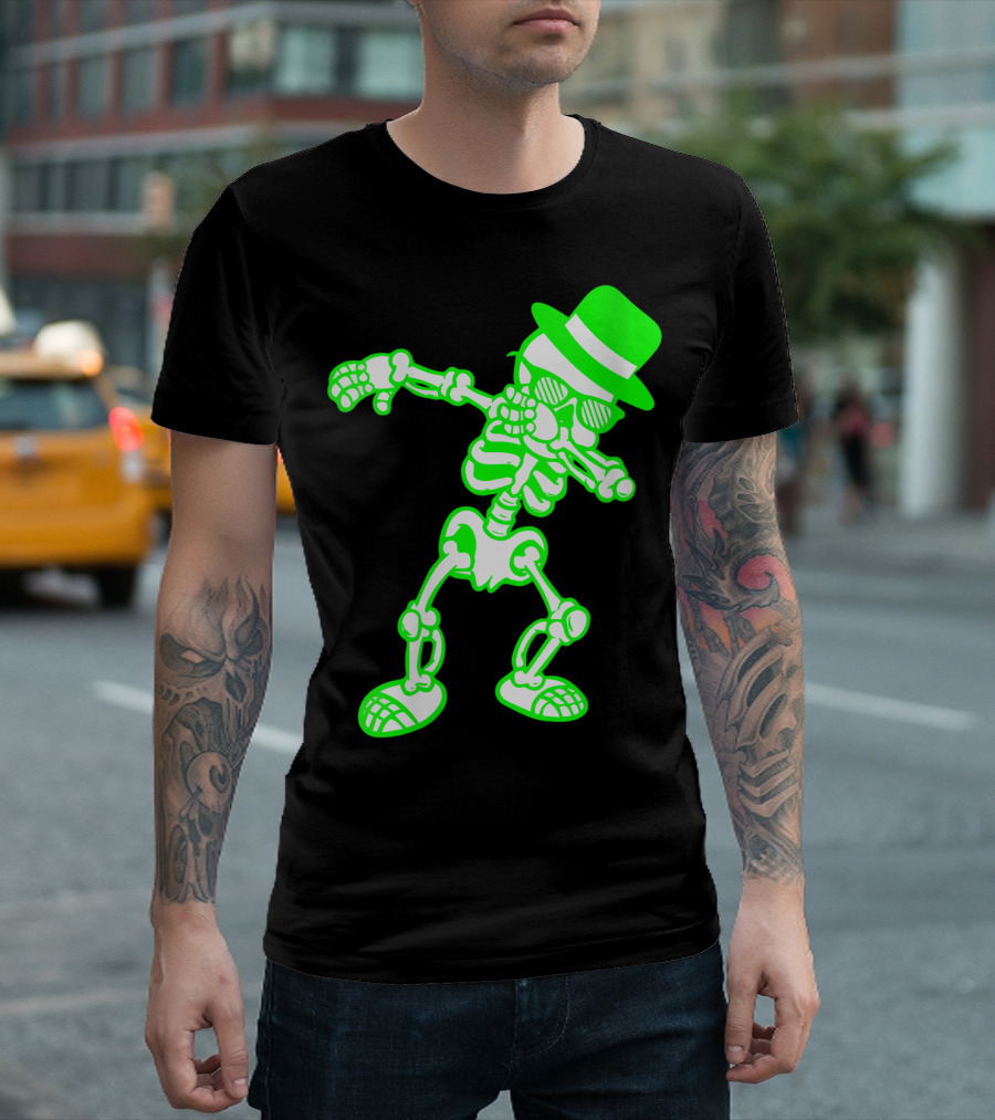 Dabbing Swag Undead Immortal Skeleton Neon Hat Sunglasses T-Shirt