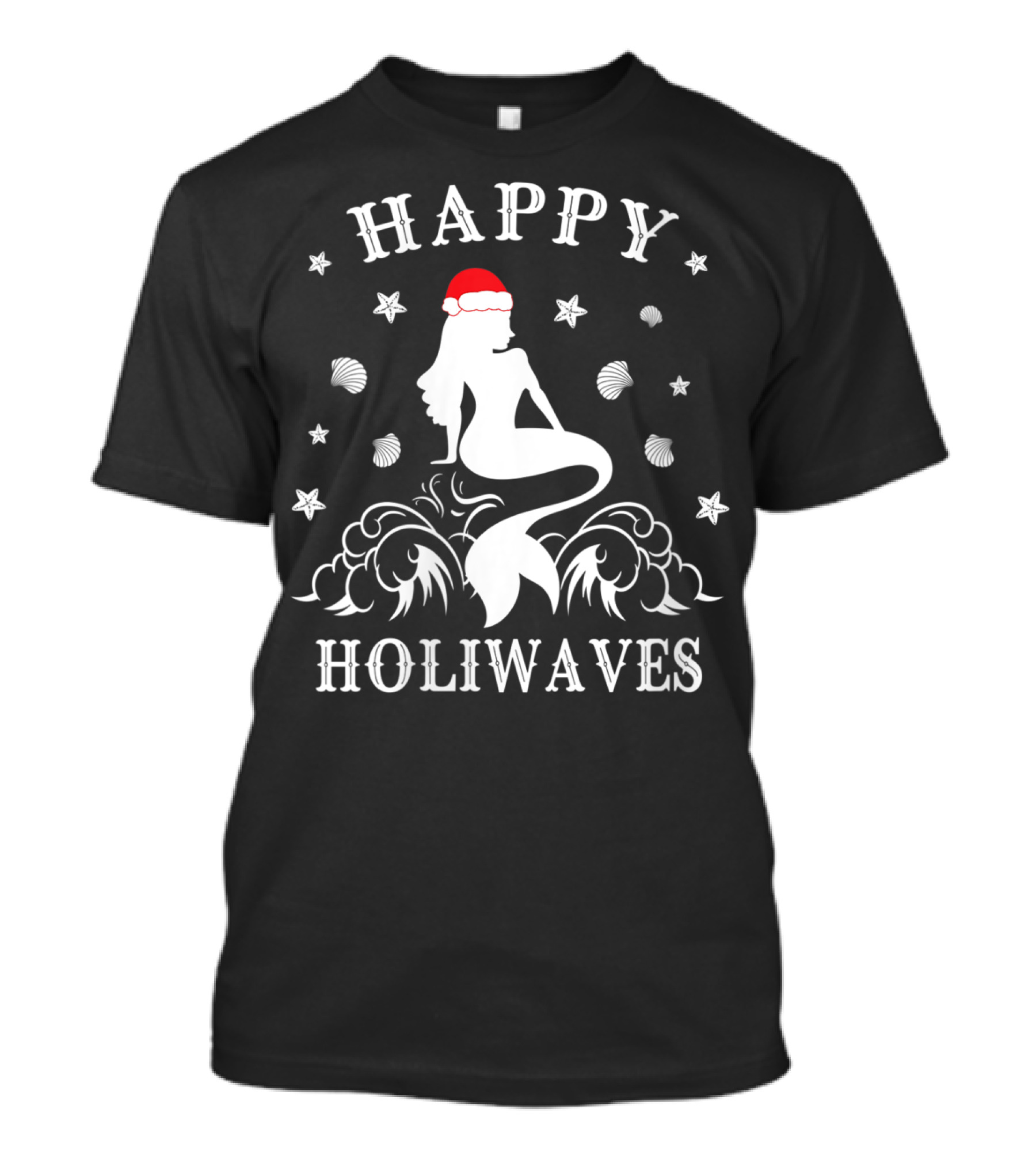 Happy Holiwaves Mermaid Santa Beach Holidays T-Shirt
