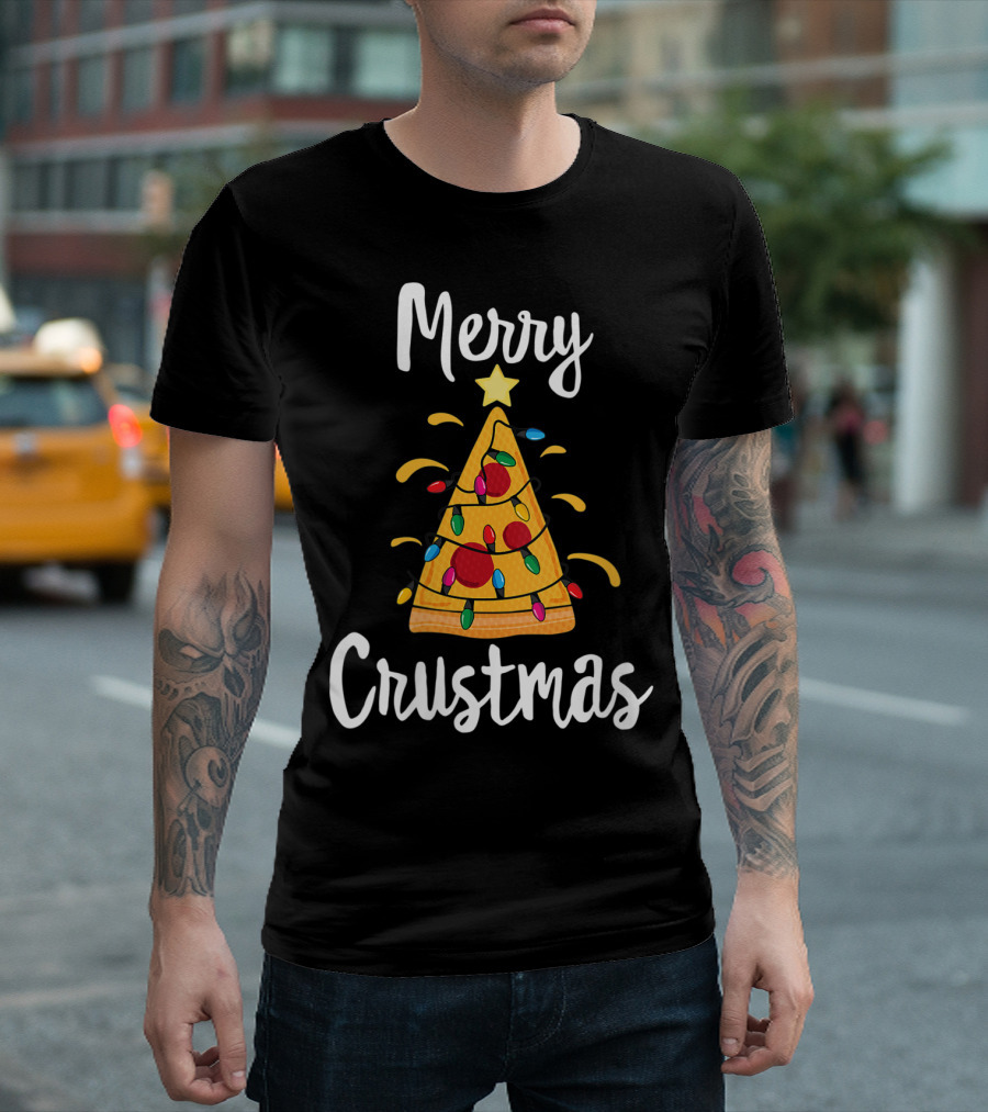 Merry Crustmas Pizza Xmas Tree Lights T-Shirt