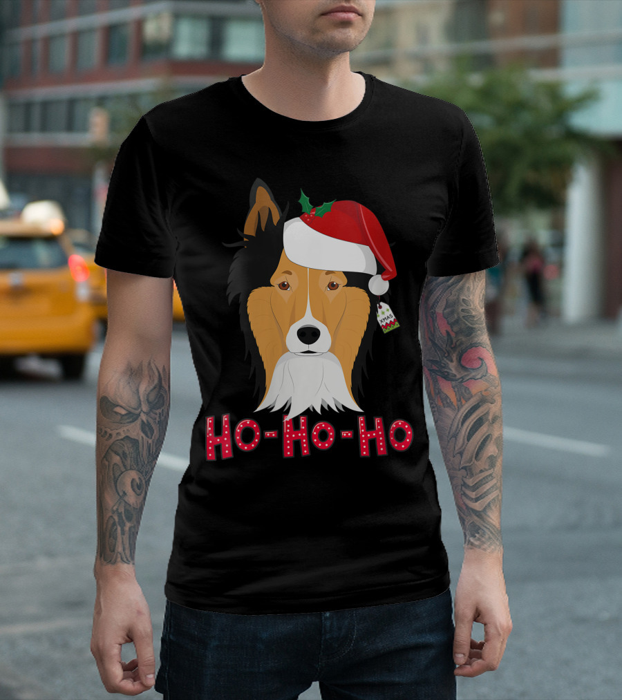 HO-HO-HO Rough Collie Santa Christmas T-Shirt
