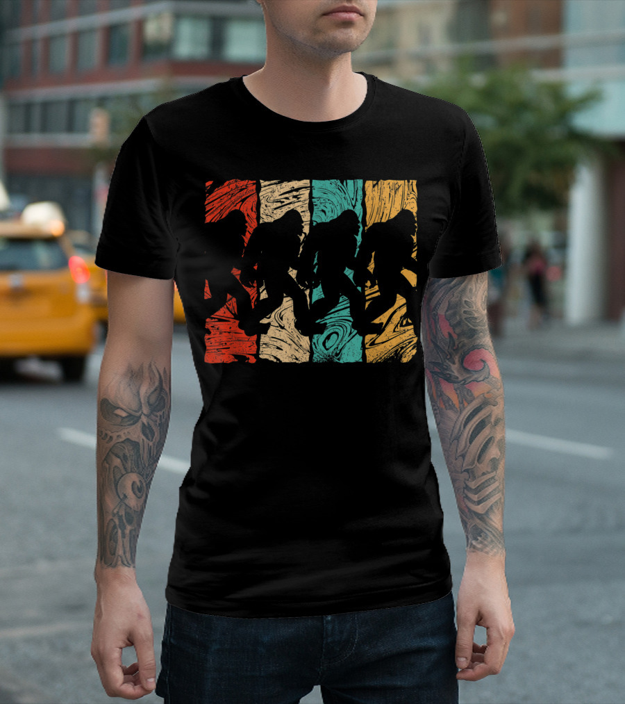Bigfoot Vintage Sasquatch Colorful Silhouette Camping T-Shirt