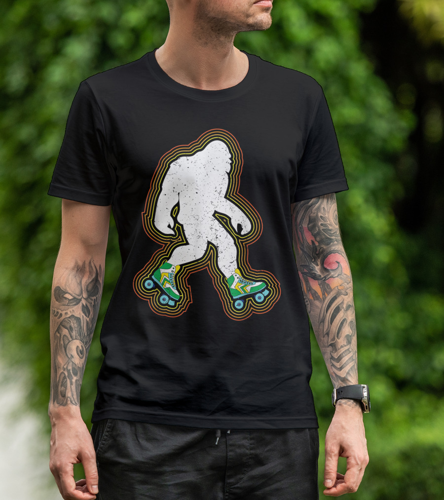 Bigfoot Sasquatch Roller Skating Retro Vibes T-Shirt