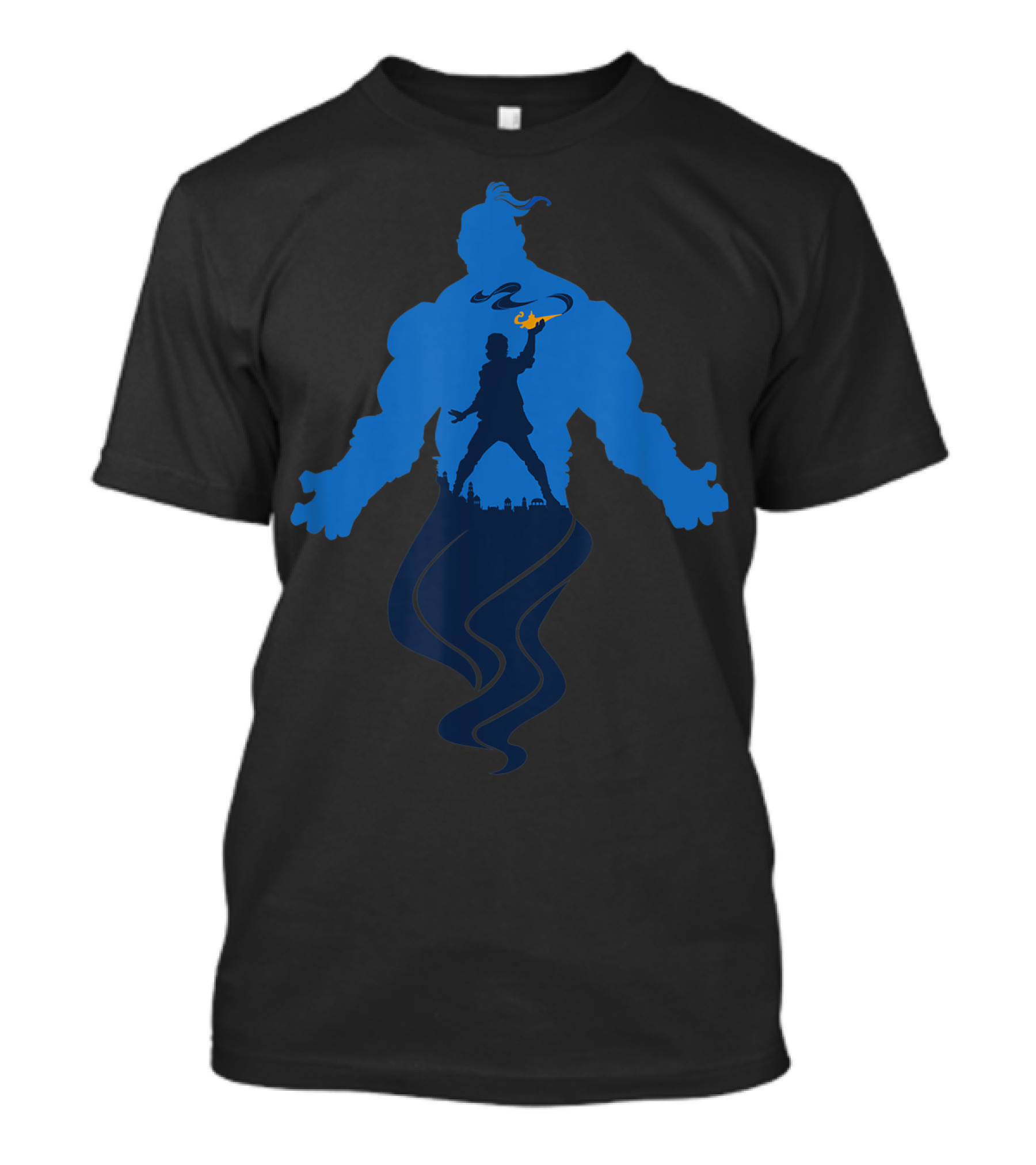 Disney Aladdin Live Action Movie Genie Silhouette With Lamp And Cityscape T-Shirt