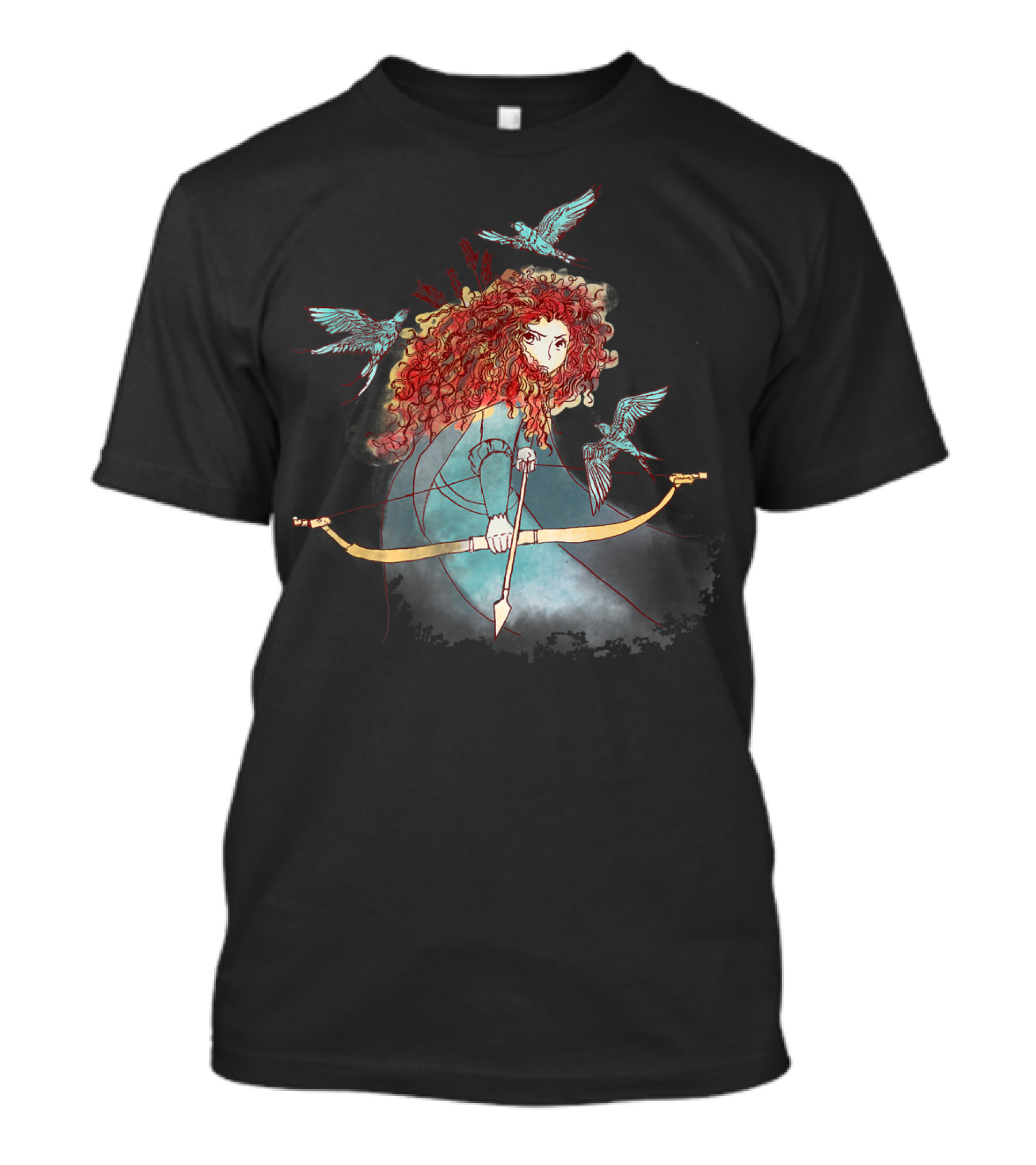 Disney Brave Merida Watercolor Sketch Bow And Arrow Birds T-Shirt