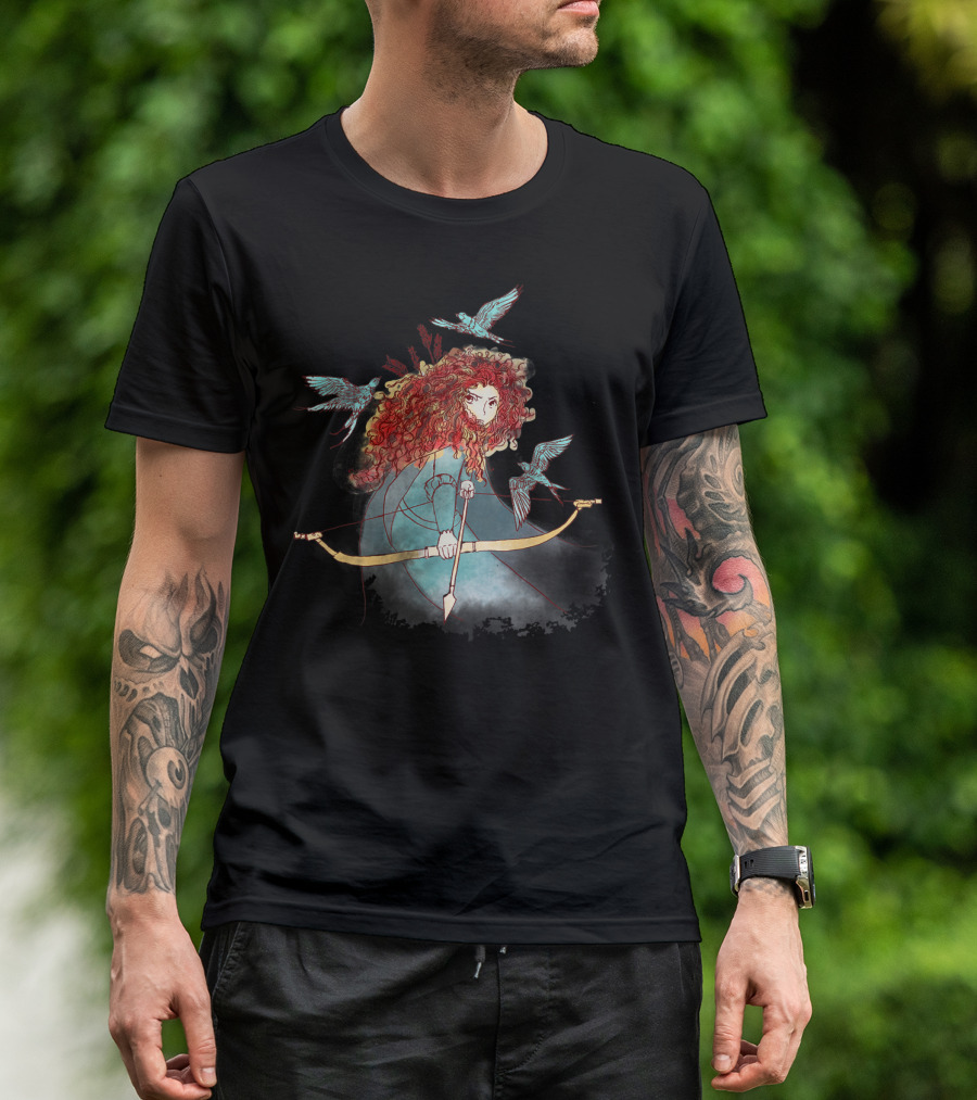 Disney Brave Merida Watercolor Sketch Bow And Arrow Birds T-Shirt