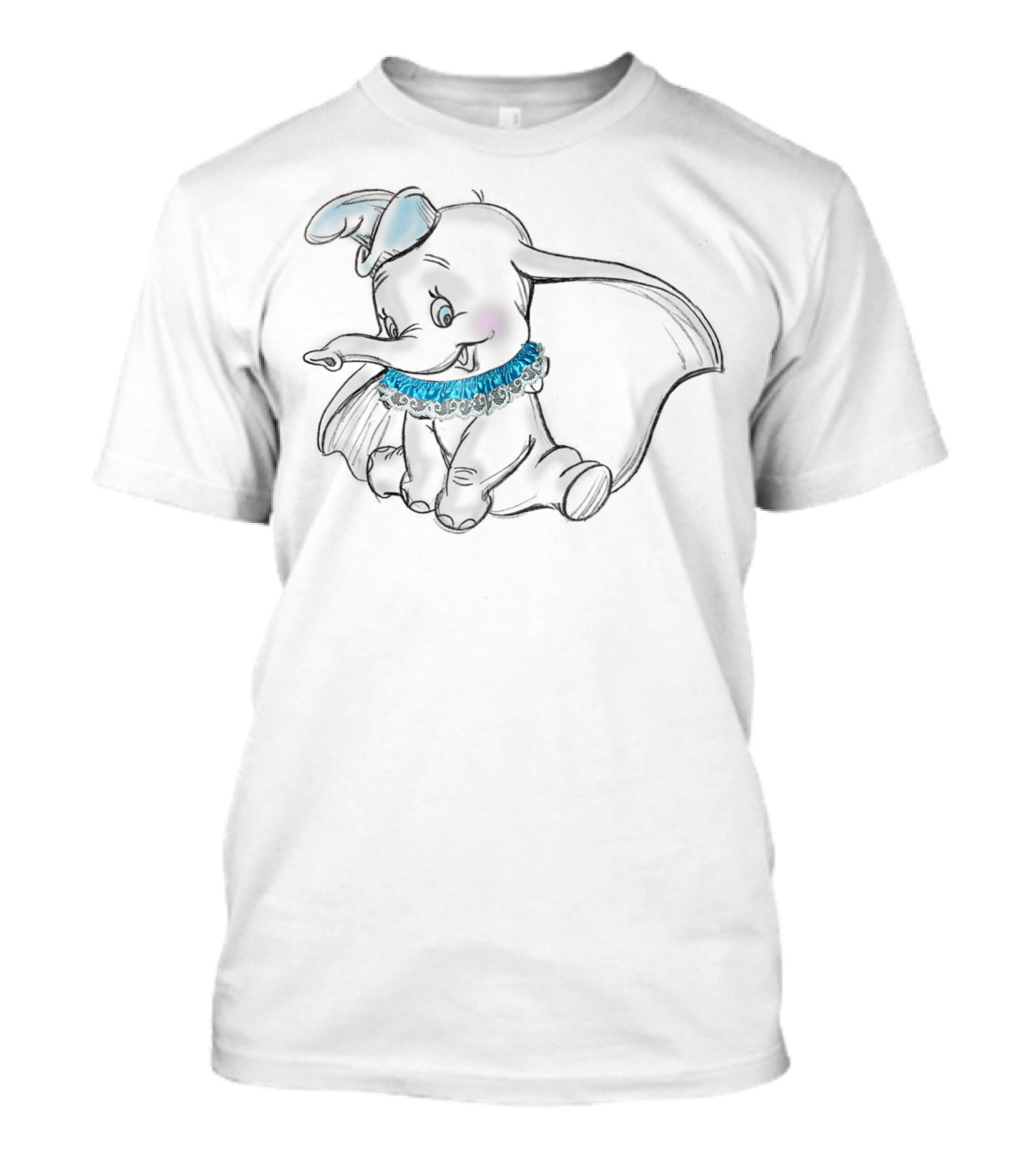 Disney Dumbo Sitting Dumbo Sketch With Blue And White Collar T-Shirt