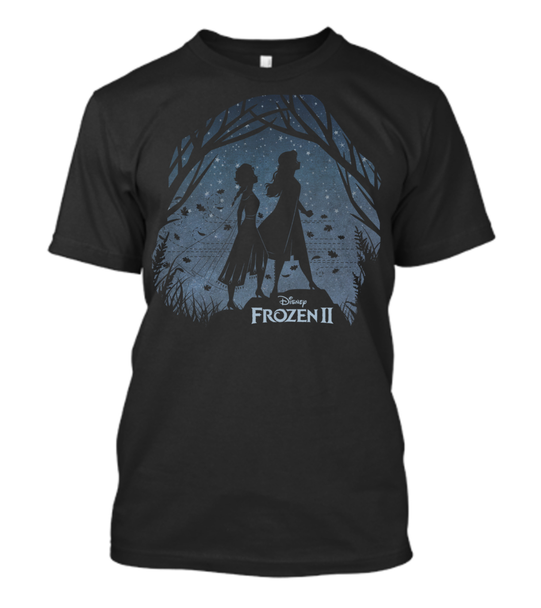 Disney Frozen 2 Elsa Anna Forest Scene In Blue Starry Night T-Shirt
