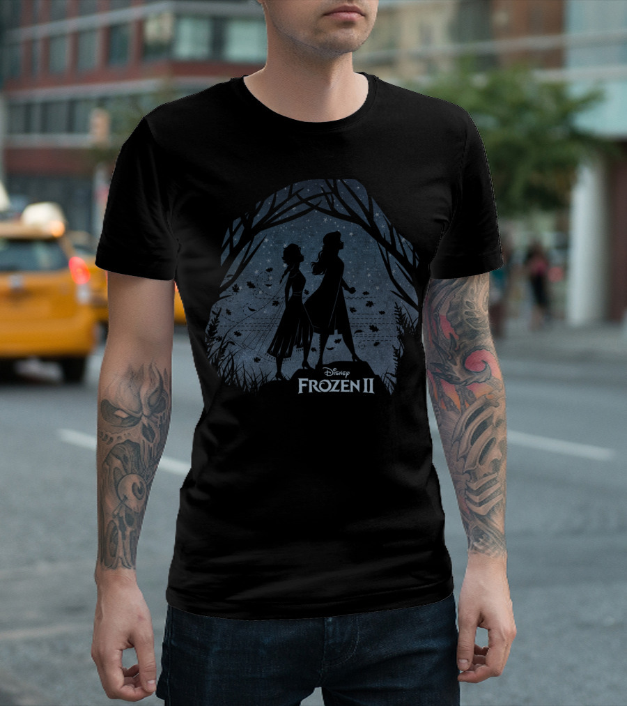 Disney Frozen 2 Elsa Anna Forest Scene In Blue Starry Night T-Shirt