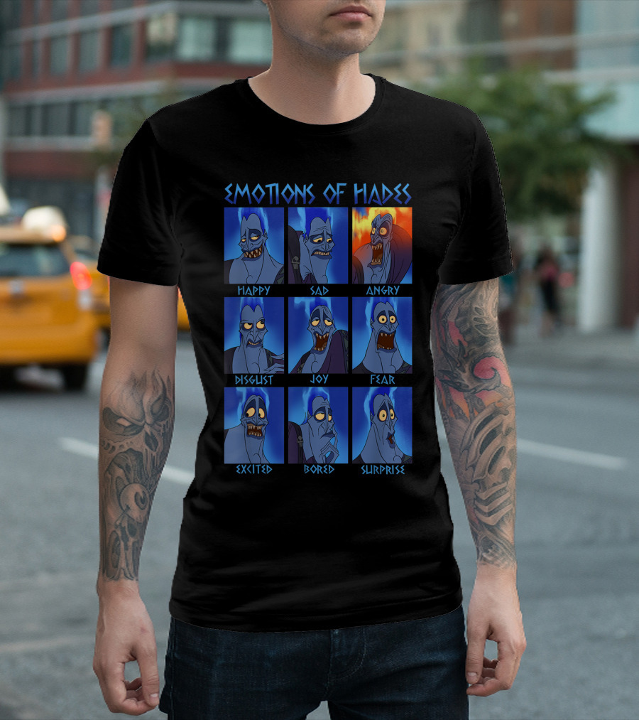 Disney Hercules Emotions of Hades Happy Sad Angry Disgust Joy Fear Excited Bored Surprise T-Shirt