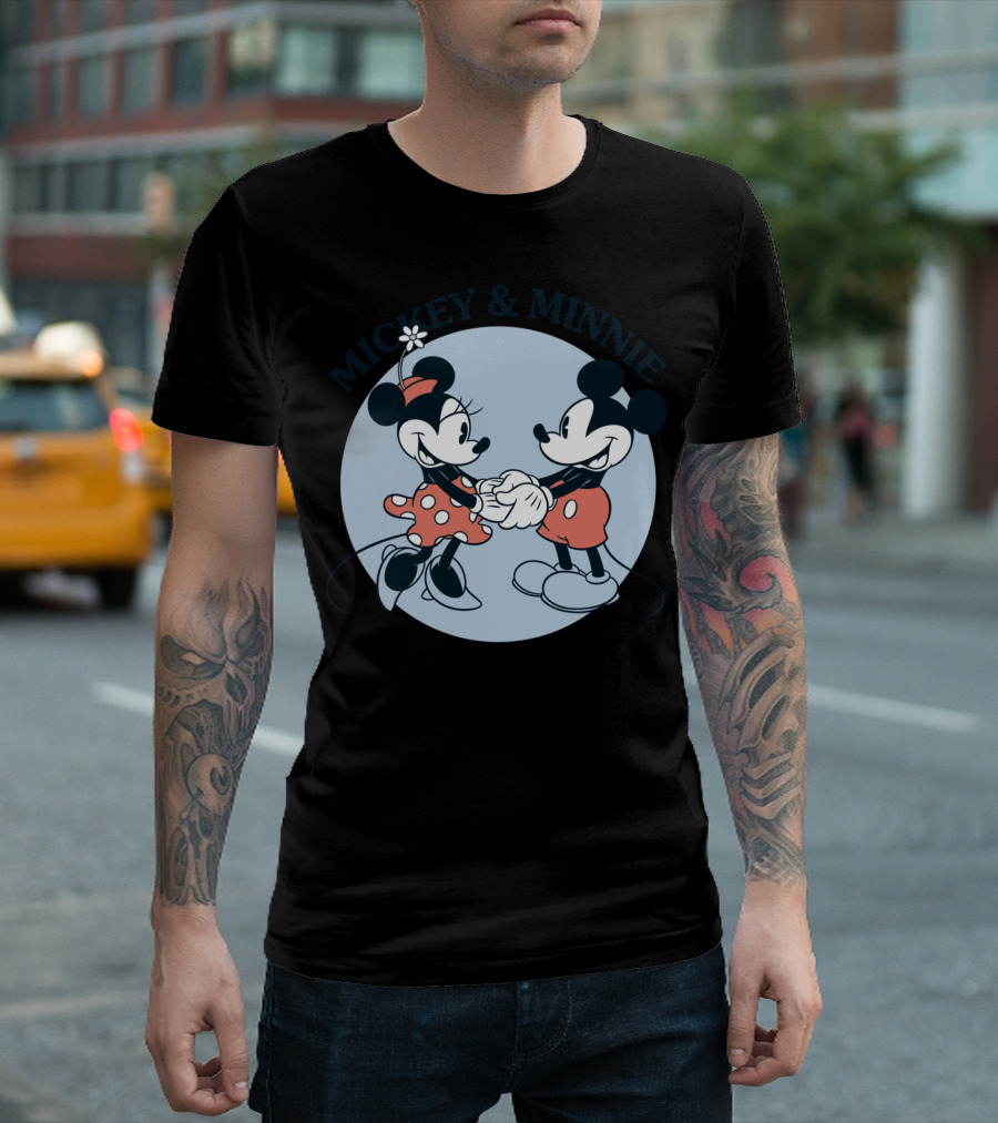 Mickey and Minnie Black and White Dancing Circle T-Shirt