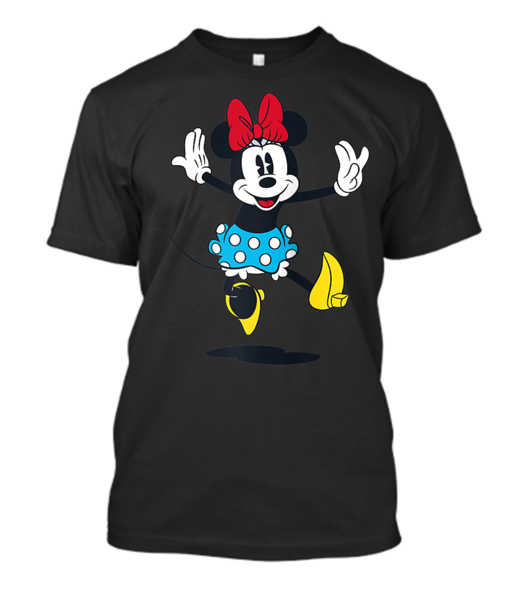 Minnie Mouse Jumps With Polka Dot Skirt And Red Bow T-Shirt