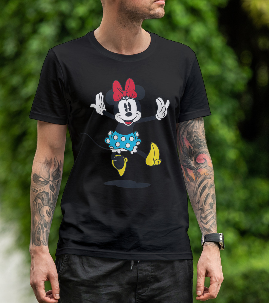 Minnie Mouse Jumps With Polka Dot Skirt And Red Bow T-Shirt