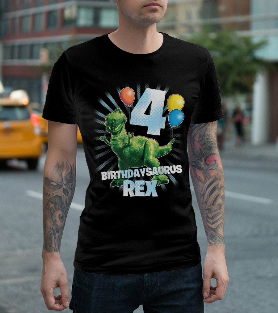 Disney Pixar Toy Story Birthdaysaurus Rex 4 Balloons Party T-Shirt